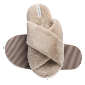 Twins HS-LUX Women's Fur Cross-Over Slippers s.38-39 Latte