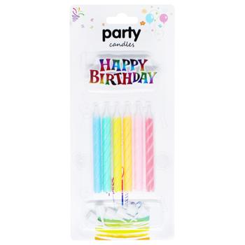 Набір свічок Party Candles Happy Birthday для торту з підставками 6шт різнокольорові - купити, ціни на КОСМОС - фото 1