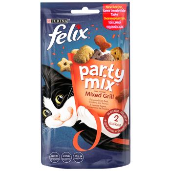 Лакомство для кошек Felix Party Mix Mixed Grill с курицей, говядиной и лососем 60г - купить, цены на MasterZoo - фото 1