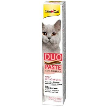 Ласощі для котів GimCat Duo Paste Anti-Hairball паста з мальт та куркою для виведення шерсті 50г