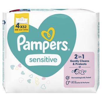 Pampers Sensitive Baby Wipes 4x52pcs - buy, prices for MegaMarket - photo 1