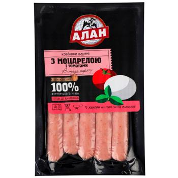 Ковбаски Алан з моцарелою і томатами вищий сорт 200г - купити, ціни на Cупермаркет "Харків" - фото 1
