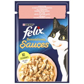 Корм вологий Felix Sensations Sauces з лососем в соусі зі смаком креветок для дорослих котів 85г - купити, ціни на MasterZoo - фото 1