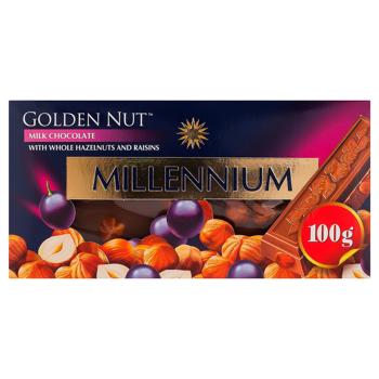Millennium Golden Nut Milk Chocolate with Whole Hazelnuts and Raisins 100g - buy, prices for MegaMarket - photo 1