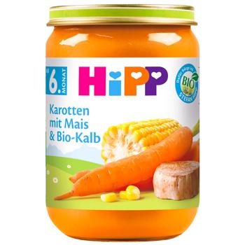 Пюре Hipp Морква з кукурудзою та органічною телятиною 190г - купити, ціни на METRO - фото 1