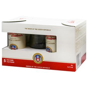 Подарунковий набiр пиво Budweiser Budvar original 5%ал з/б*0.5л+ - купить, цены на МегаМаркет - фото 1