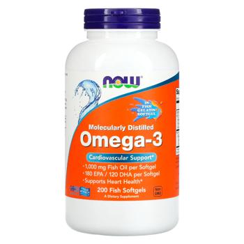 Now Foods Molecularly Distilled Omega-3 Fish Oil 1000mg 200 fish softgels - buy, prices for Biotus - photo 1