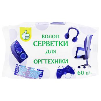 Салфетки влажные Auchan для оргтехники 60шт