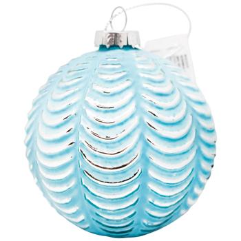Прикраса скляна Chomik Кулька блакитна рельєфна 8см - купити, ціни на МегаМаркет - фото 1