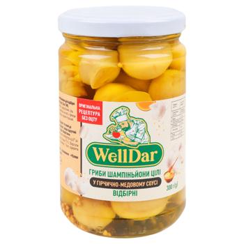 Шампиньоны WellDar целые отборные в горчично-медовом соусе 300г