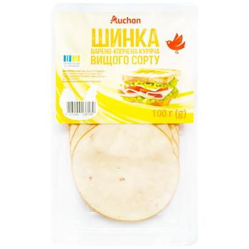 Ветчина Auchan куриная варено-копченая высший сорт 100г