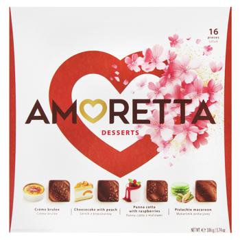 Конфеты Mieszko Amoretta Desserts со вкусом крема-брюле, фисташкового макаруна, паннакотты с малиной, чизкейка с персиком 106г - купить, цены на - фото 3