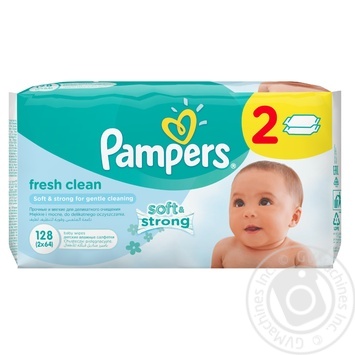 Салфетки влажные детские Pampers Baby Fresh Clean Duo 2х64шт купить, цены на МегаМаркет - фото 1