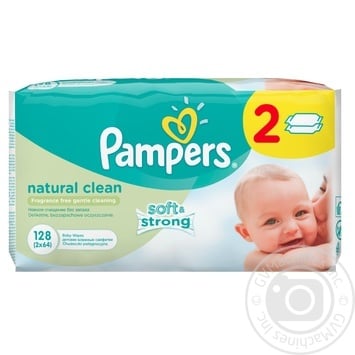 Серветки дитячі вологі Pampers Natural Clean 128шт