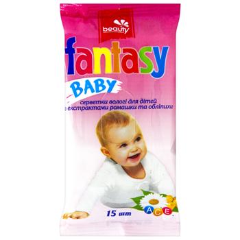 Салфетки влажные Fantasy Baby с экстрактом ромашки и облепихи 15шт - купить, цены на Auchan - фото 1