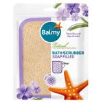 Balmy Bath Scrubber with Violet and Sage Soap Filled