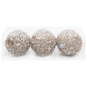 Gold Set of Christmas Balls in Sequins 8cm 3pcs