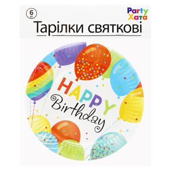 Тарілки одноразові Party Хата Happy Birthday Кульки 17см 6шт