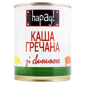 Каша Хвата! свинина консервированная 340г - купить, цены на Идеал - фото 1