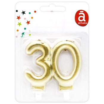 Свеча для торта Actuel цифра 30 золото - купить, цены на Auchan - фото 1