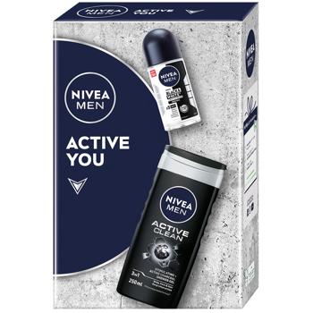 Nivea Active You Active Clean 3in1 Shower Gel 250ml + Roll-On Deodorant Black&White Invisible 50ml Gift Set - buy, prices for NOVUS - photo 1