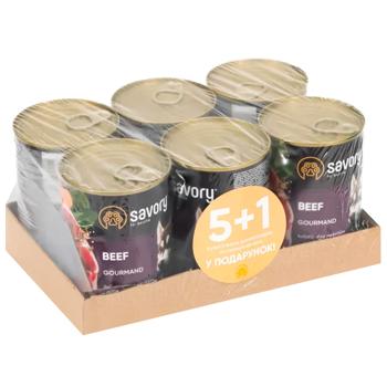Savory Wet Food with Beef for Dogs of All Breeds 5+1pcs x 400g - buy, prices for MasterZoo - photo 1