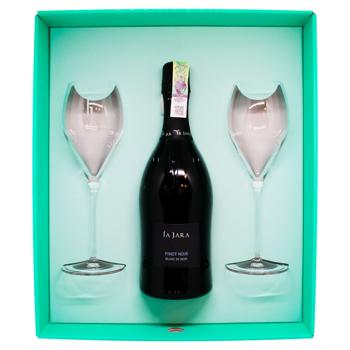 Вино игристое La Jara Pinot Noir Blanc de Noir Brut Nature белое брют 12% 0,75л + 2 бокала - купить, цены на МегаМаркет - фото 4