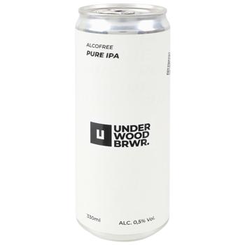 Пиво Underwood Pure IPA светлое нефильтрованное безалкогольное 0,33л - купить, цены на WINETIME - фото 1