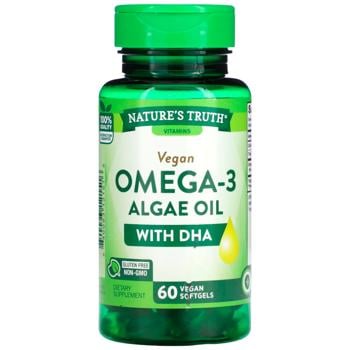 Омега-3 з олії з водоростей з ДГК, Vegan Omega-3 Algae Oil, Nature's Truth, веган, 60 веганських гелевих капсул - купить, цены на Biotus - фото 1