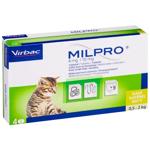 Таблетки для котів Virbac Milpro від 0,5 до 2кг для лікування гельмінтозів 4 мг/10 мг 4шт