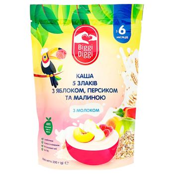 Biggi Diggi 5 Cereals Dry Milk Porridge with Apple, Peach and Raspberry 200g - buy, prices for Auchan - photo 1