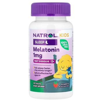 Мелатонин для детей от 4 лет, Melatonin, Fast Dissolve, Natrol, быстрорастворимый, со вкусом клубник - купить, цены на Biotus - фото 1