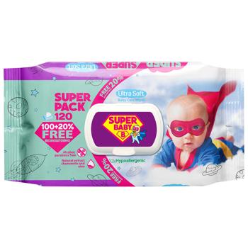 Салфетки влажные Super Baby Ромашка и алоэ вера 120шт - купить, цены на Чудо Маркет - фото 1