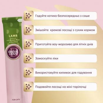 Ласощі для котів Delickcious Creamy Snack з ягням, коричневим рисом та цукіні 4шт*15г - купити, ціни на MasterZoo - фото 4
