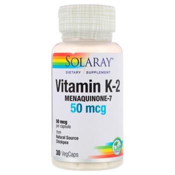 Вітамін К2 менахінон-7, Vitamin K-2, Solaray, 50 мкг, 30 капсул - купить, цены на Biotus - фото 1