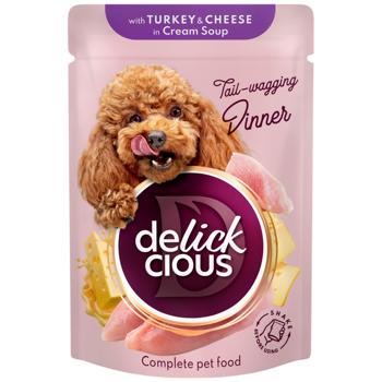 Delickcious Wet Food Stripes with Turkey and Cheese in Cream Soup for Adult Dogs 85g