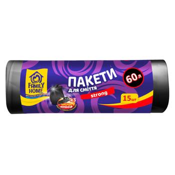 Пакеты мусорные Фемели хоум черный 15шт 60000мл - купить, цены на Идеал - фото 1