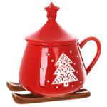 Bona Di Sleigh with Star on Lid Porcelain Mug 300ml Red