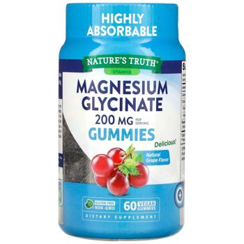 Магній гліцинат, Magnesium Glycinate Gummies, Nature's Truth, смак винограду, 200 мг, 60 веганських жувальних цукерок (100 мг на жувальну цукерку) - купить, цены на Biotus - фото 1