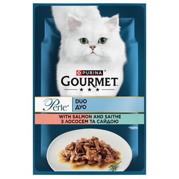 Корм вологий Gourmet Perle Duo з лососем та сайдою для дорослих котів 85г - купити, ціни на Чудо Маркет - фото 1