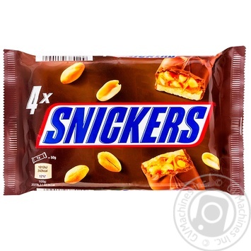 Батончик Snickers зі смаженим арахісом карамеллю і нугою в молочному шоколаді 200г