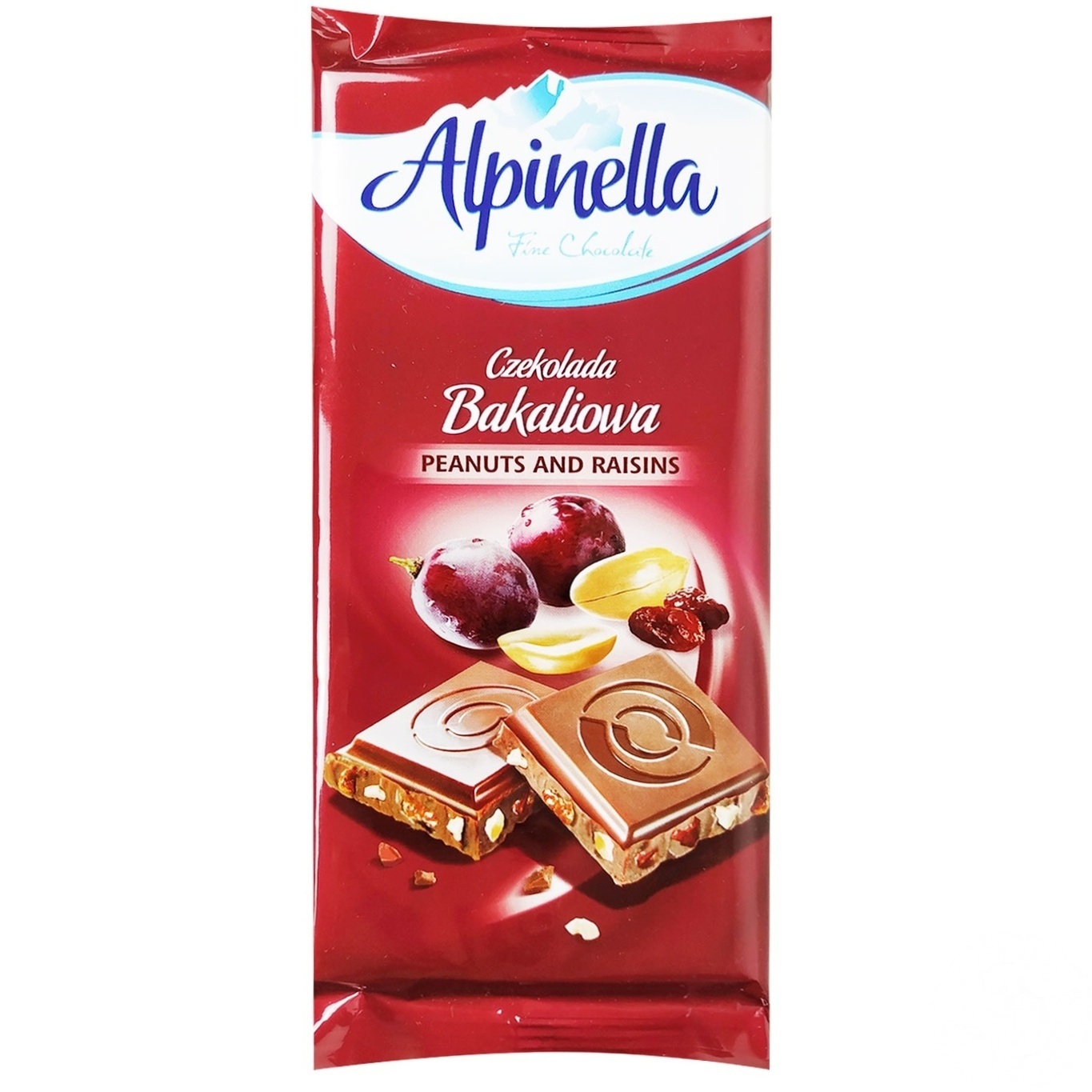 

Шоколад молочний Alpinella з родзинками та арахісом 90г