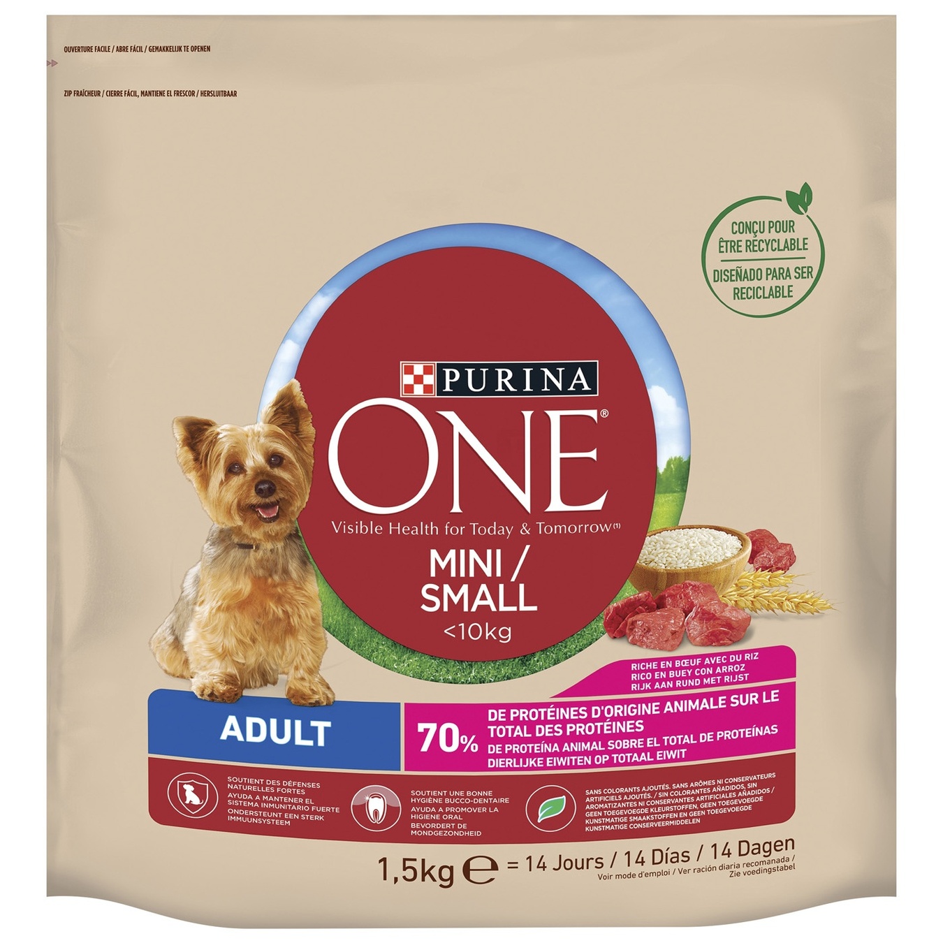 

Корм сухой Purina ONE MINI Adult с говядиной и рисом для собак мелких пород 1,5кг