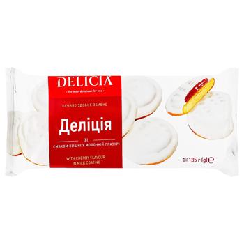 Печенье Delicia сдобное в молочной глазури со вкусом вишни 135г - купить, цены на - фото 1