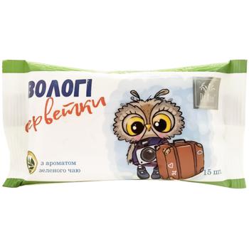 Серветки вологі Dr.Nice з ароматом зеленого чаю 15шт