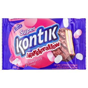 Konti Super Kontik Sandwich Cookies with Marshmallow Filling and Strawberry Flavor in Glaze 30g - buy, prices for MegaMarket - photo 1