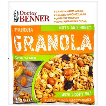 Гранола Doctor Benner с орехами и медом 40г - купить, цены на КОСМОС - фото 1