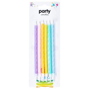 Набор свечей Party Candles для торта длинные витые 6шт разноцветные - купить, цены на КОСМОС - фото 1