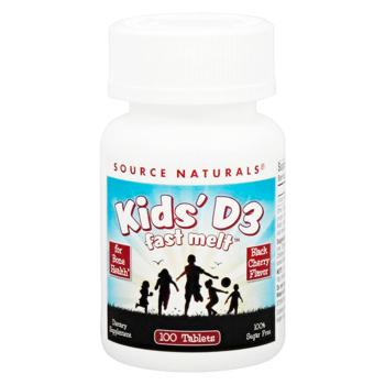 Вітамін Д3 для дітей Source Naturals Kid's D3 зі смаком чорної вишні 100 швидкорозчинних таблеток - купити, ціни на Біотус - фото 1