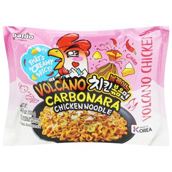 Макаронные изделия Paldo Volcano Carbonara Лапша куриная быстрого приготовления 130г - купить, цены на МегаМаркет - фото 1